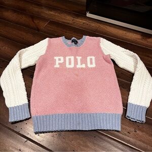 Polo by Ralph Lauren Women's Pink Sweater with White and Blue Accents